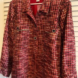 Never Worn Elegant Red and Gold Tweed Women's Blazer Drapers and Damons 3x